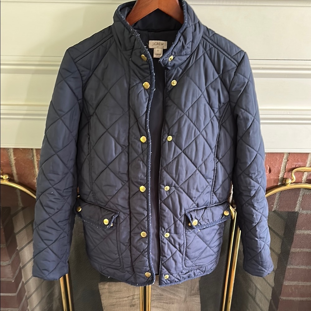 J. Crew Quilted Jacket - Navy with Gold Accents